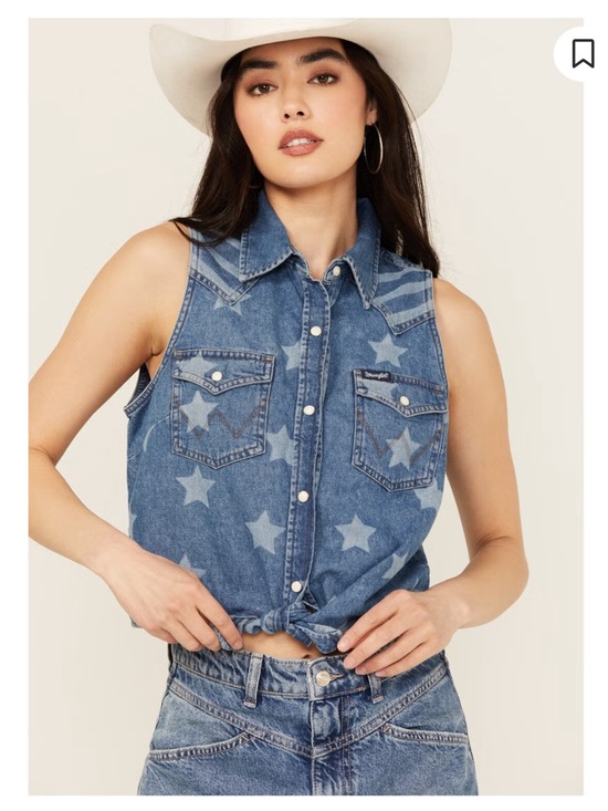 Wrangler Tops - Wrangler Retro Small Americana Front Tie Sleeveless Snap Western Shirt